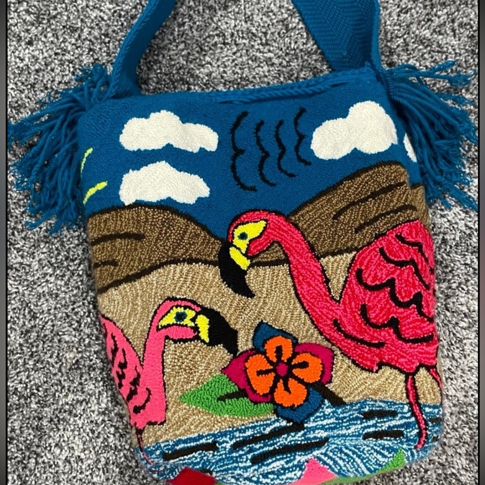 Hand Loomed Authentic Colombian Flamingo Mochila Purse
